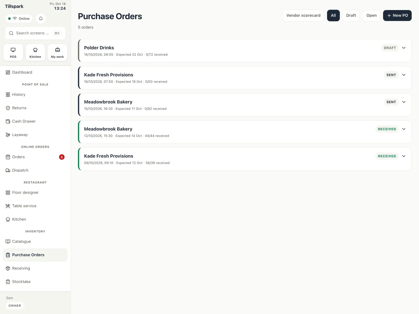 Purchase orders from draft to received